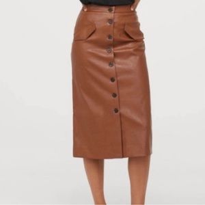 H&M Faux Leather Button Up Midi Skirt